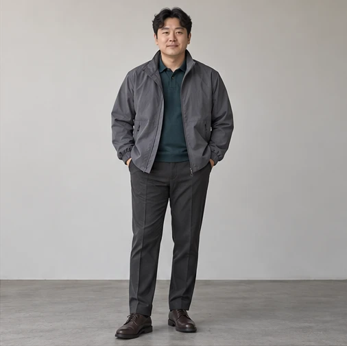 아우터와 함께 입은 일상복 코디