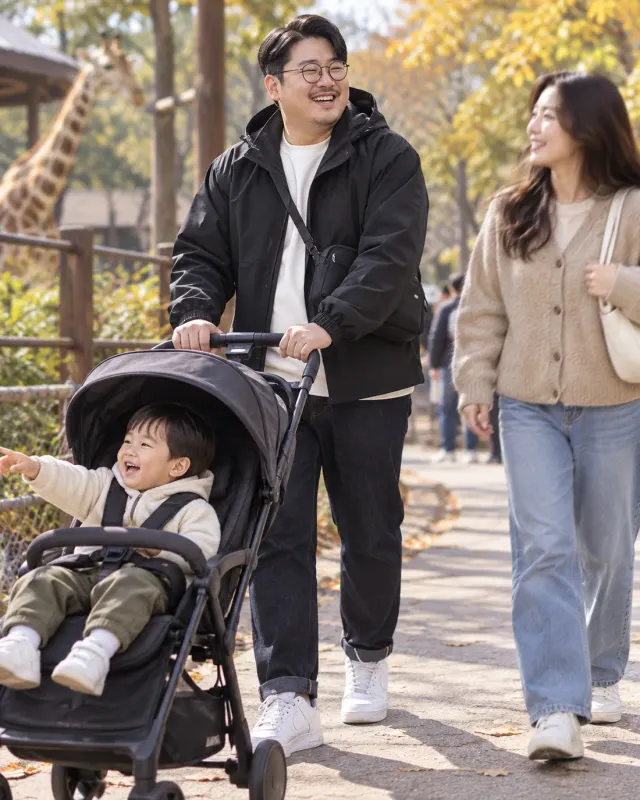 블랙 후드 점퍼와 진청 데님 코디 화보
