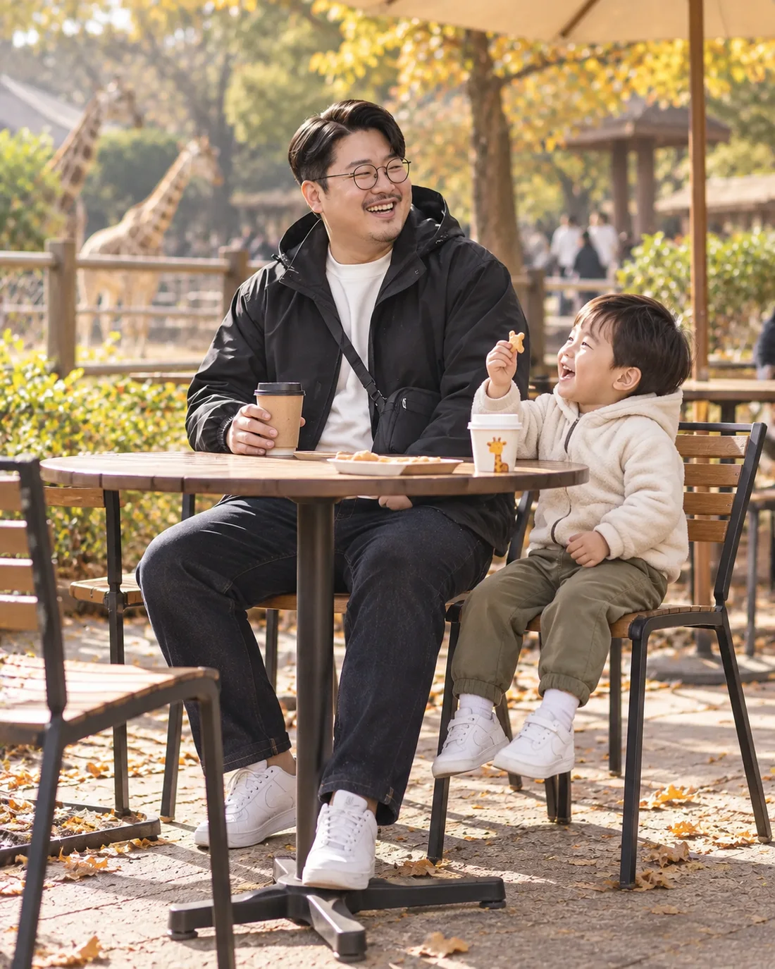 아우터와 함께 입은 아이와 외출 코디