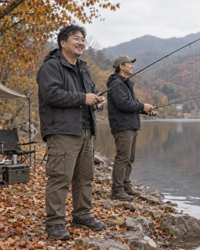후드 점퍼와 카고 팬츠 코디 화보