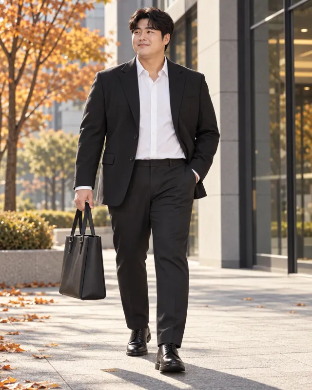 차콜 재킷과 화이트 셔츠 코디 화보