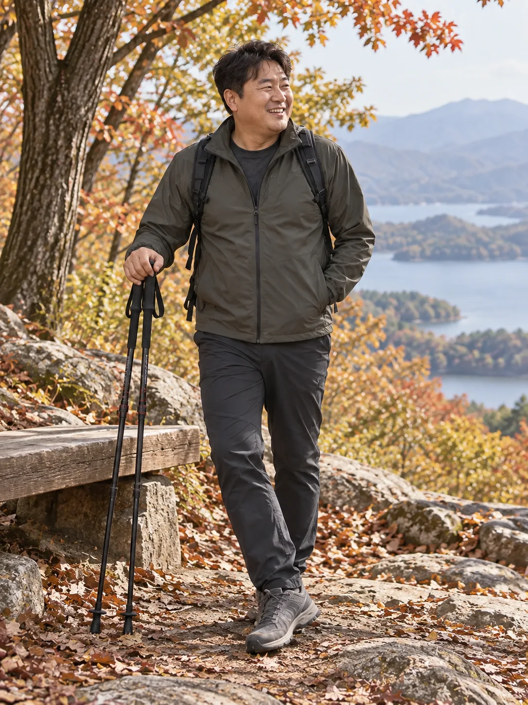 상의와 함께 입은 등산복 코디