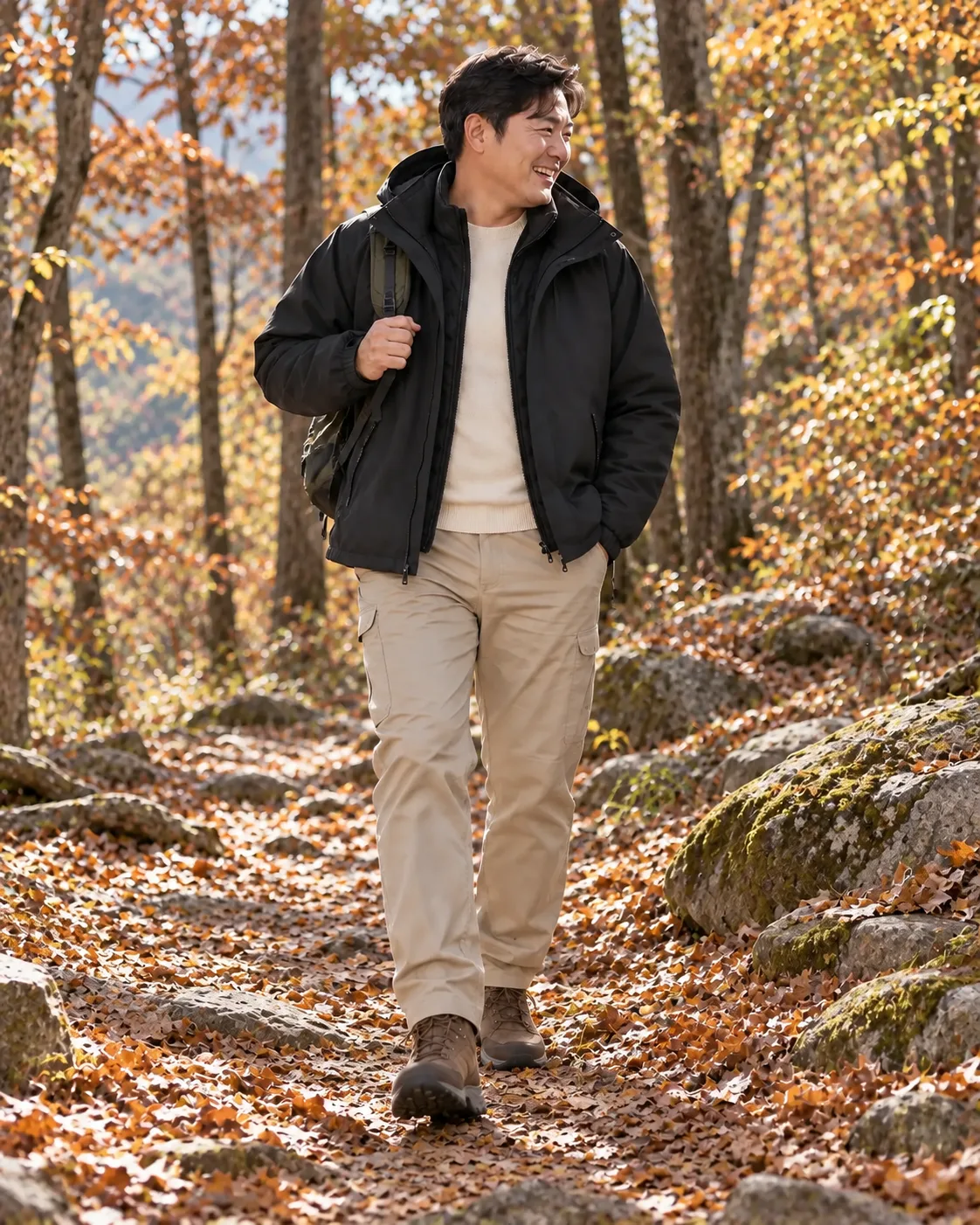 신발와 함께 입은 등산복 코디