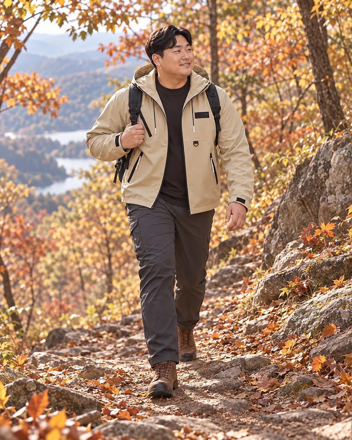 신발와 함께 입은 등산복 코디