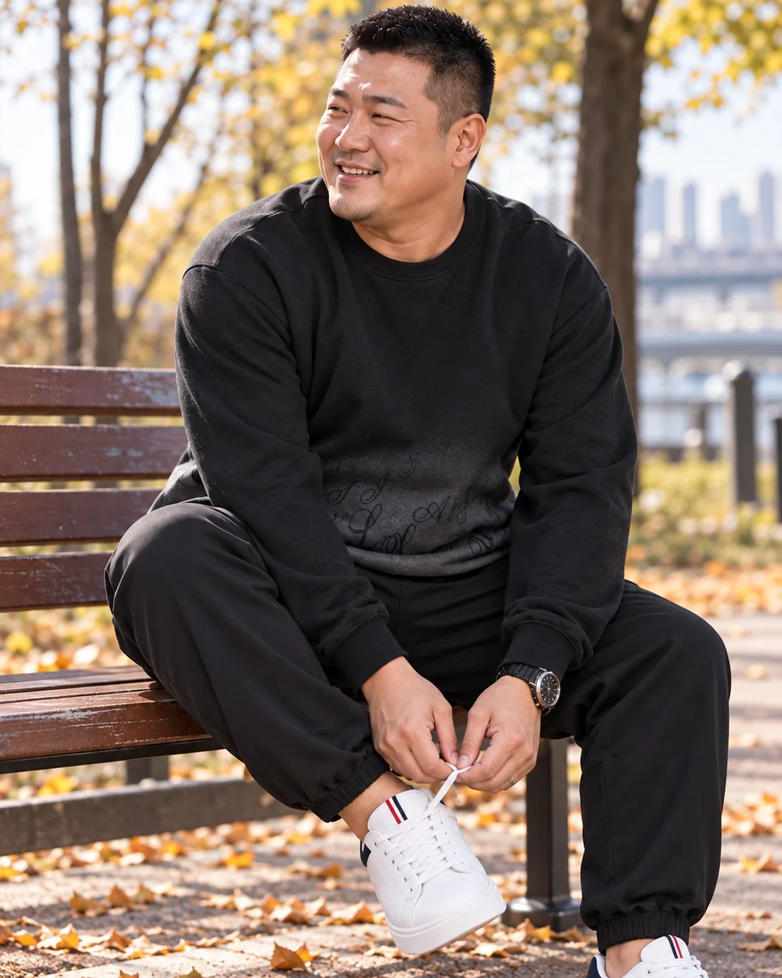 신발와 함께 입은 운동복 코디