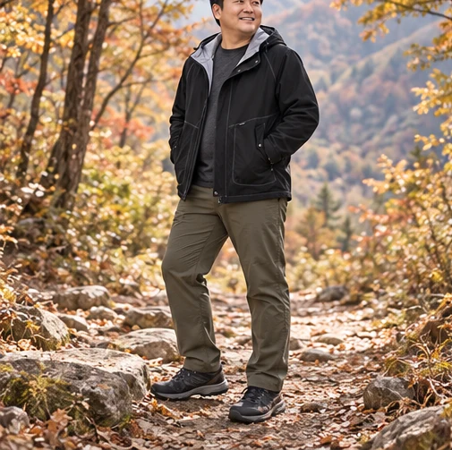 신발와 함께 입은 등산복 코디