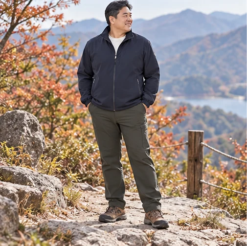 신발와 함께 입은 등산복 코디