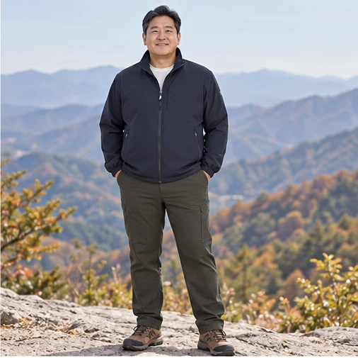 아우터와 함께 입은 등산복 코디