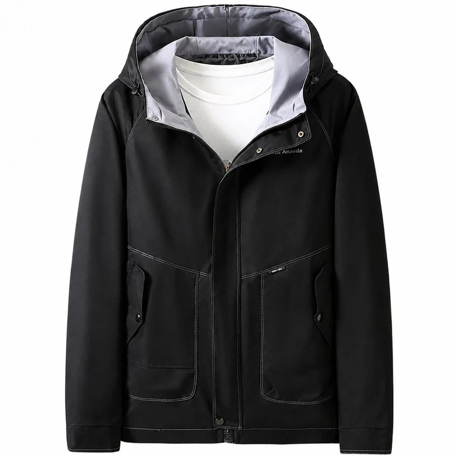 4XL-10XL 남자 빅사이즈 잠바 후드 자켓 캐주얼 바람막이 블랙 실제 상품 사진